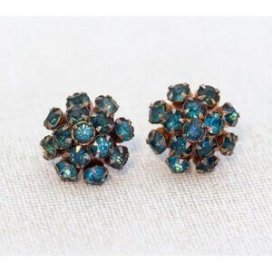 Vintage Art Deco Rhinestones Floral Elegant Screwback Earrings - H1